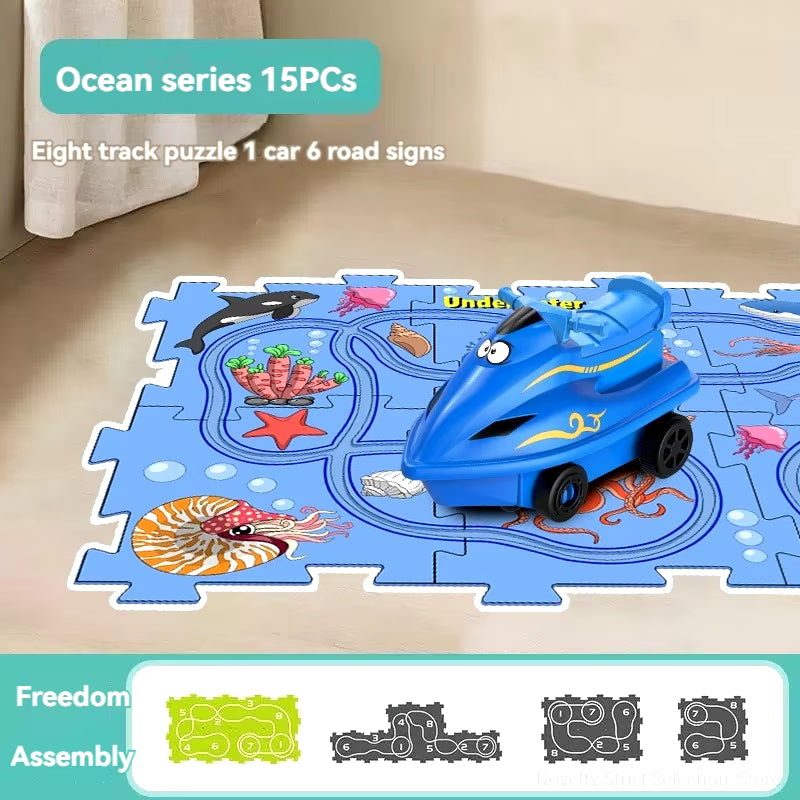 Puzzel Toy Set Rail Car DIY Assemble Jigsaw Flexible Railway Track Parent-Child Interaction Toy Electric Car Puzzle Toys Gifts