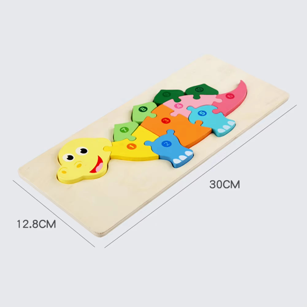 Wooden Puzzle Toy Lovely 3D Dinosaur Giraffe Animal Number Jigsaw for Children Kids Montessori Educational Toy