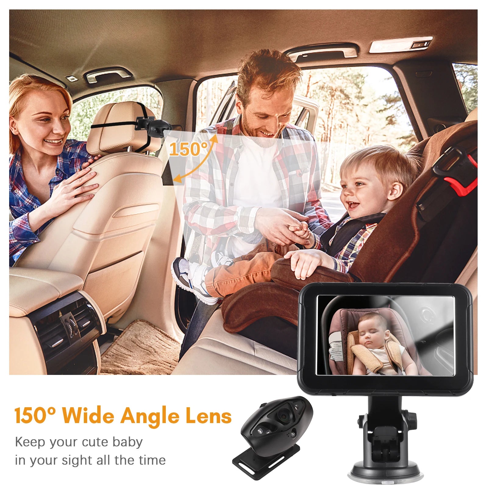 Baby Car Monitor 1080P High Definition Monitor Camera for Baby Rear Facing Seat 150° Wide View Night Vision Car Mirror Camera