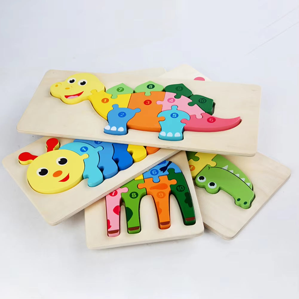 Wooden Puzzle Toy Lovely 3D Dinosaur Giraffe Animal Number Jigsaw for Children Kids Montessori Educational Toy