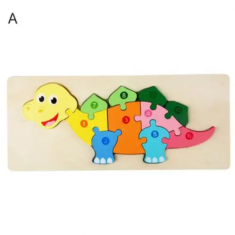 Wooden Puzzle Toy Lovely 3D Dinosaur Giraffe Animal Number Jigsaw for Children Kids Montessori Educational Toy