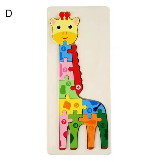 Wooden Puzzle Toy Lovely 3D Dinosaur Giraffe Animal Number Jigsaw for Children Kids Montessori Educational Toy