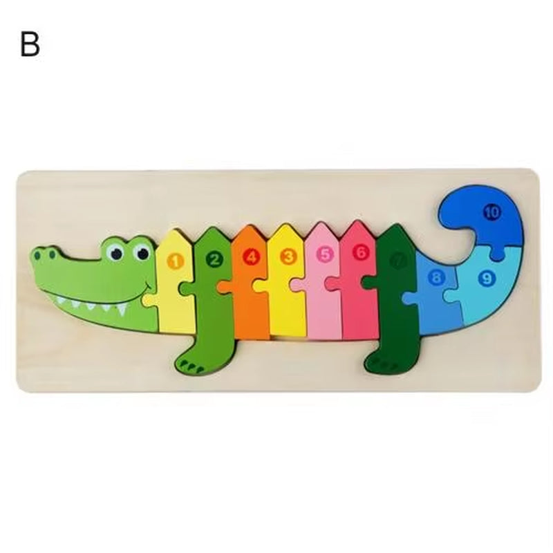 Wooden Puzzle Toy Lovely 3D Dinosaur Giraffe Animal Number Jigsaw for Children Kids Montessori Educational Toy