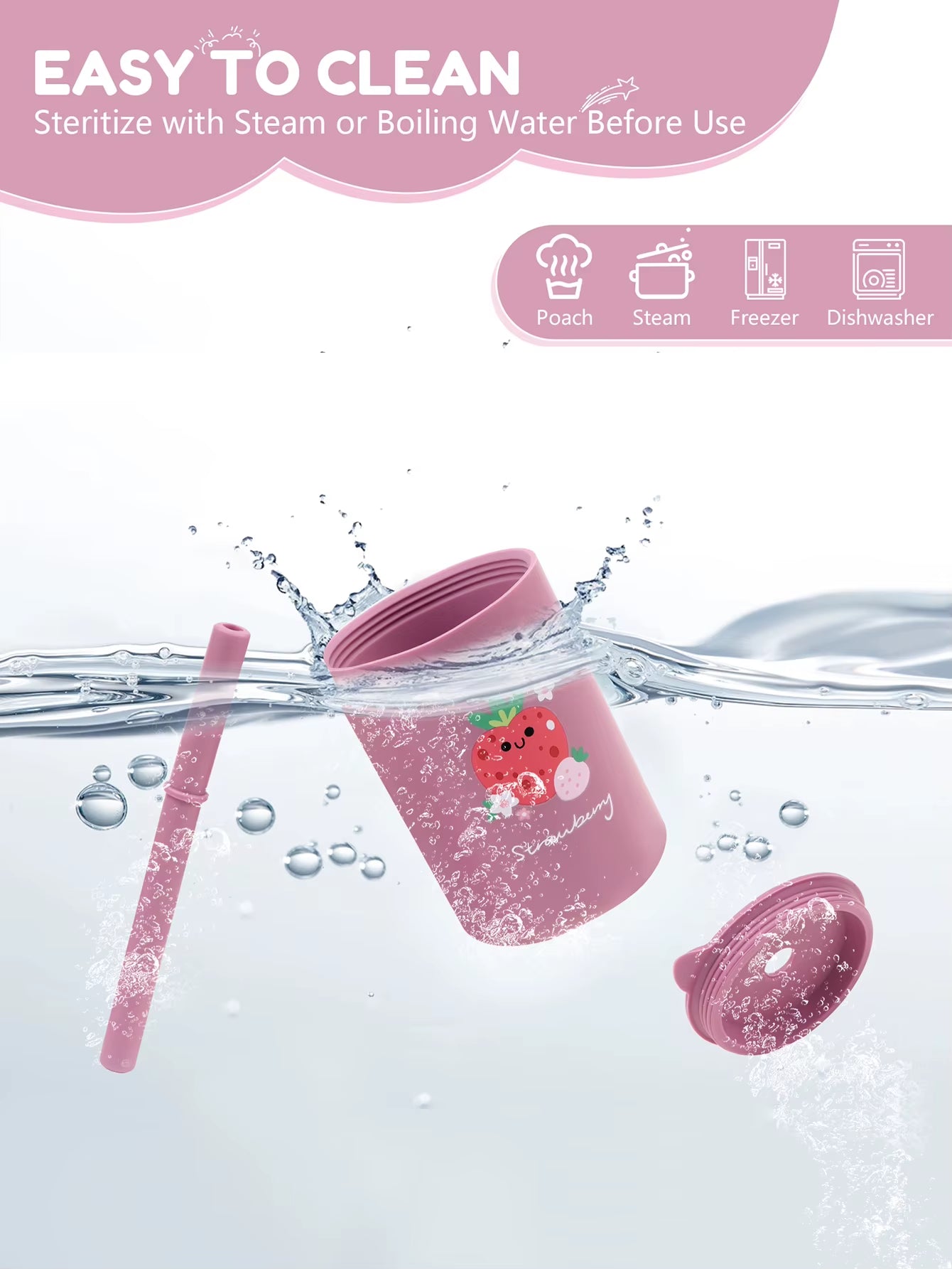 TYRY.HU 1Pc Baby Feeding Straw Cup Baby Cartoon Learning Feeding Cup Food Grade Silicone Toddler Water Bottle Tableware BPA Free