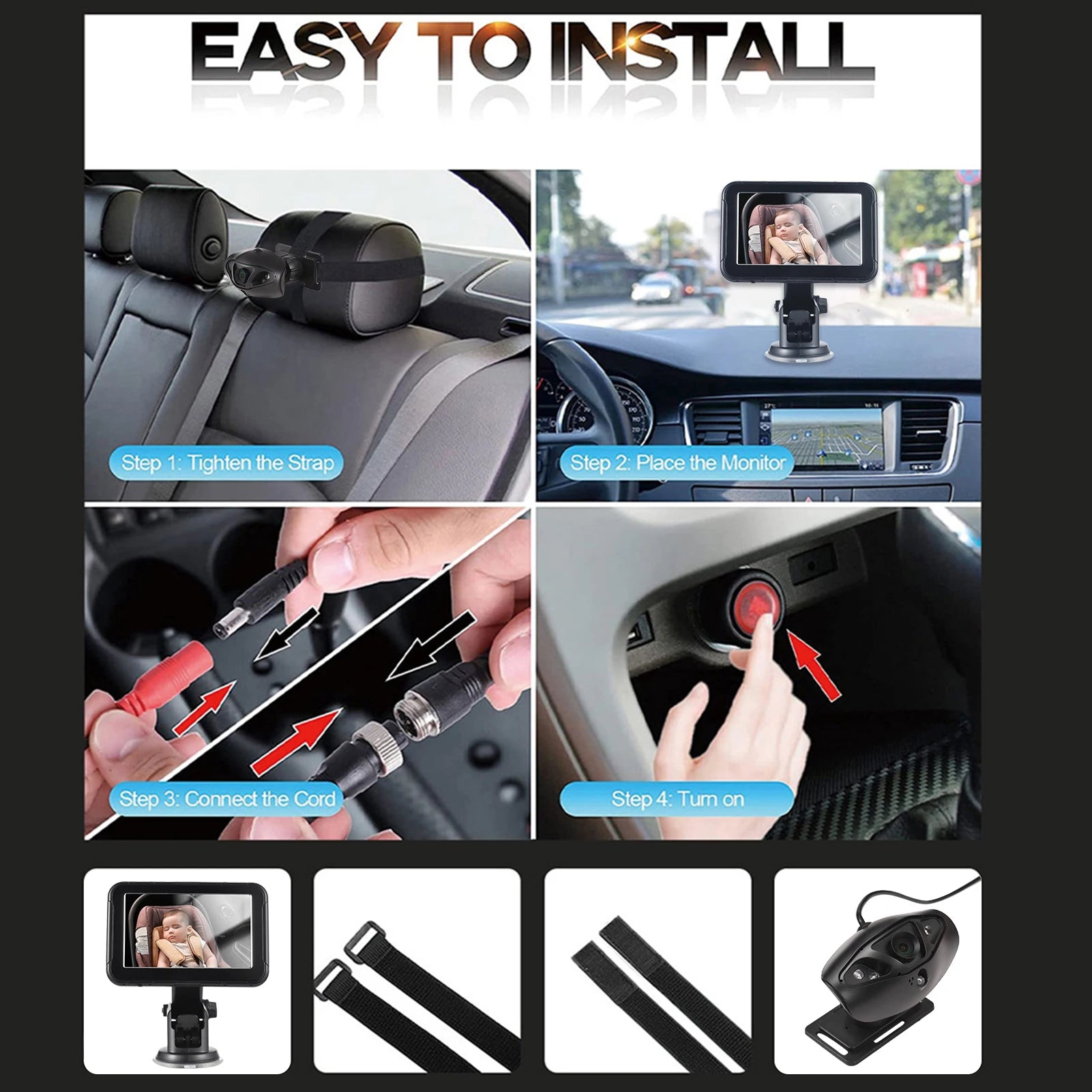 Baby Car Monitor 1080P High Definition Monitor Camera for Baby Rear Facing Seat 150° Wide View Night Vision Car Mirror Camera