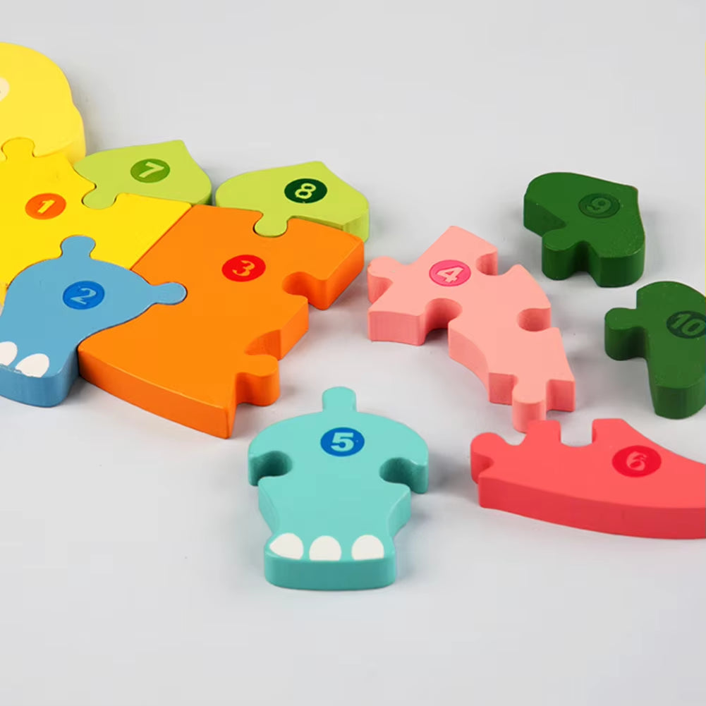 Wooden Puzzle Toy Lovely 3D Dinosaur Giraffe Animal Number Jigsaw for Children Kids Montessori Educational Toy